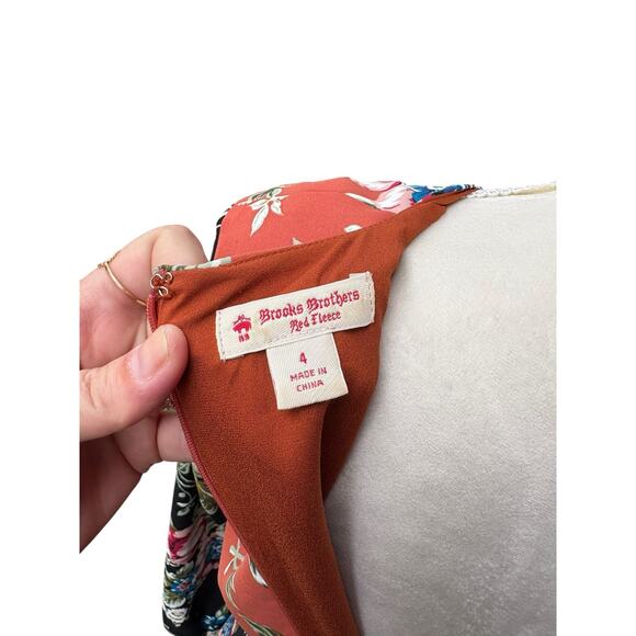 Brooks Brothers Red Fleece Floral V Neck Long Sleeve Fit and Flare Dress - 4 - Picture 7 of 9